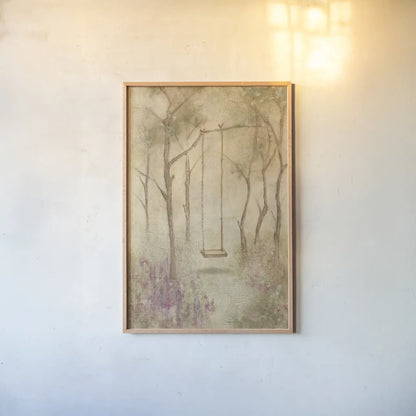The Swing Crop by Cheri Blum. shown as a paper print in a natural frame. Available as a archival giclee rolled canvas, fine art paper, or poster print. SKU 88656h.