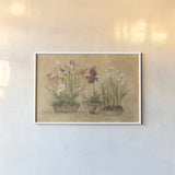 Three Floral Baskets by Cheri Blum. shown as a paper print in a white frame. Available as a archival giclee rolled canvas, fine art paper, or poster print. SKU 7620i.