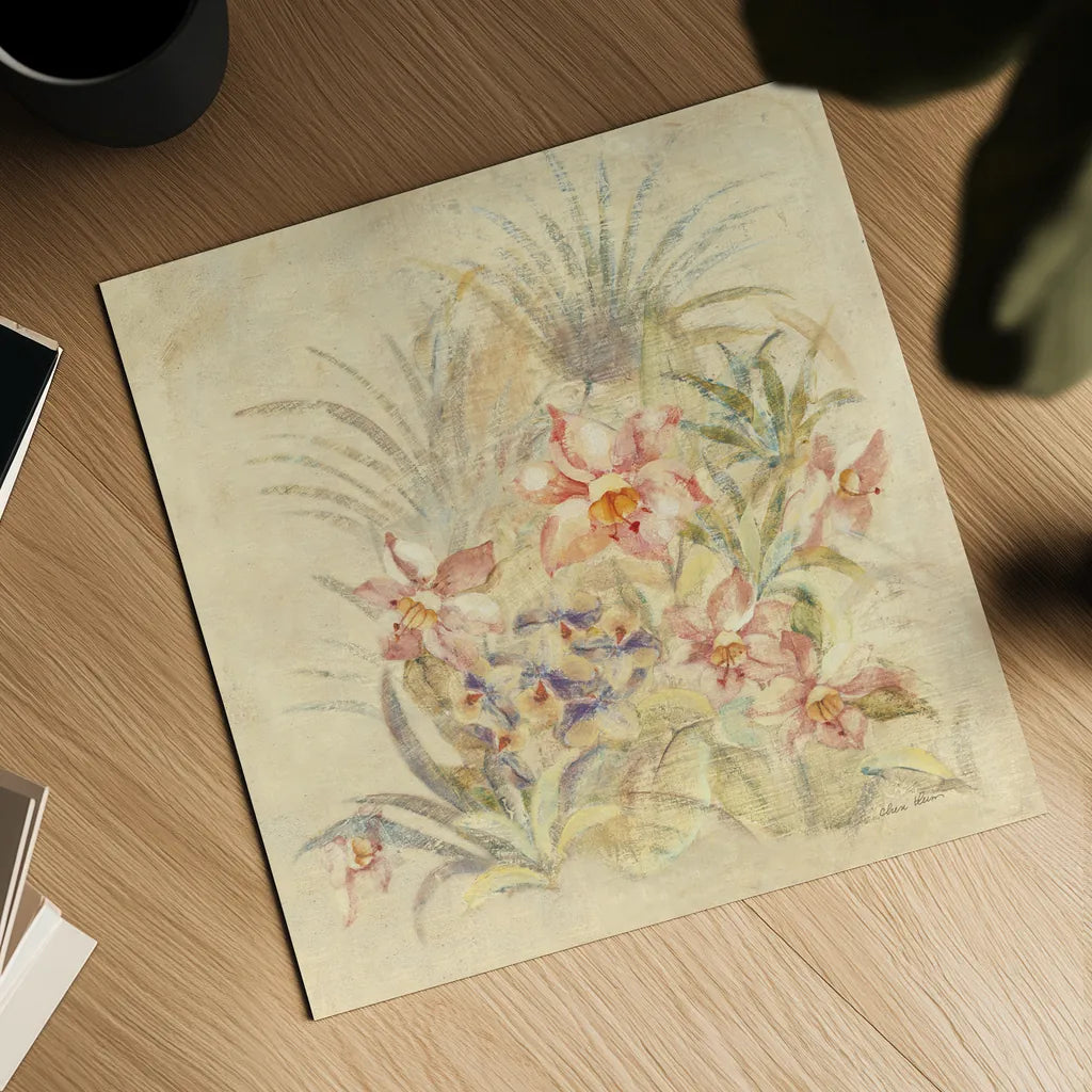 Tropical Square II by Cheri Blum. Shown as a detailed flat fine art print, highlighting archival giclee quality. Available as an archival giclee rolled canvas, fine art paper, or poster print. SKU 7255a.