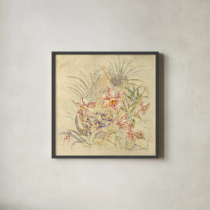 Tropical Square II by Cheri Blum. Shown in a sleek black glass frame for a contemporary gallery look. Available as an archival giclee rolled canvas, fine art paper, or poster print. SKU 7255a.