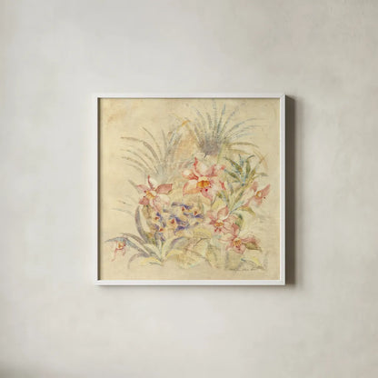 Tropical Square II by Cheri Blum. Shown in a crisp white glass frame for a clean and minimalist style. Available as an archival giclee rolled canvas, fine art paper, or poster print. SKU 7255a.