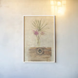 Trunk with Palm Frond by Cheri Blum. shown as a paper print in a white frame. Available as a archival giclee rolled canvas, fine art paper, or poster print. SKU 7185h.