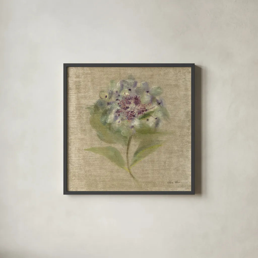 Velvet Hydrangea by Cheri Blum. Shown in a sleek black glass frame for a contemporary gallery look. Available as an archival giclee rolled canvas, fine art paper, or poster print. SKU 88661a.