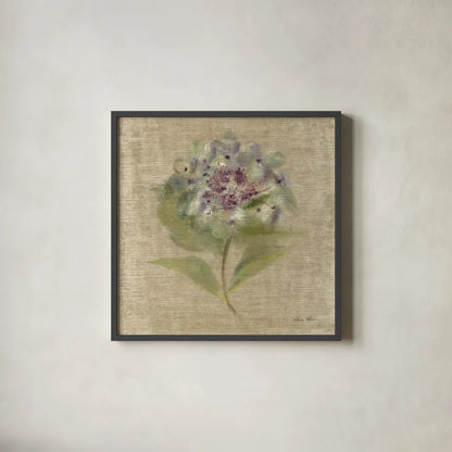Velvet Hydrangea by Cheri Blum. Shown in a sleek black glass frame for a contemporary gallery look. Available as an archival giclee rolled canvas, fine art paper, or poster print. SKU 88661a.