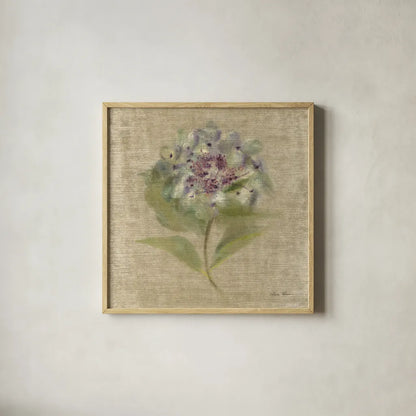 Velvet Hydrangea by Cheri Blum. Shown in a natural wood glass frame for a timeless modern aesthetic. Available as an archival giclee rolled canvas, fine art paper, or poster print. SKU 88661a.