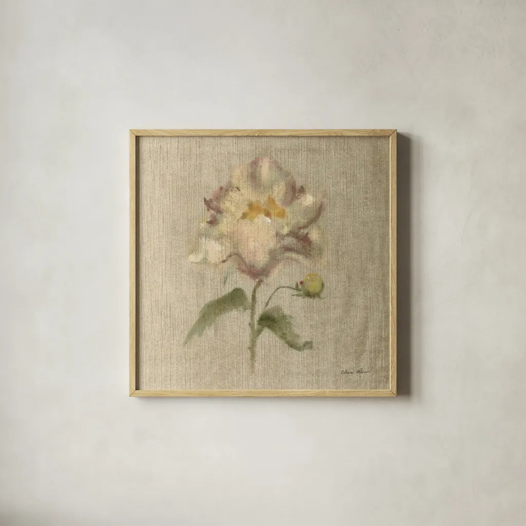 Velvet Peony by Cheri Blum. Shown in a natural wood glass frame for a timeless modern aesthetic. Available as an archival giclee rolled canvas, fine art paper, or poster print. SKU 88660a.