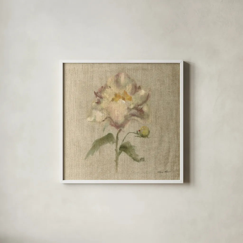 Velvet Peony by Cheri Blum. Shown in a crisp white glass frame for a clean and minimalist style. Available as an archival giclee rolled canvas, fine art paper, or poster print. SKU 88660a.
