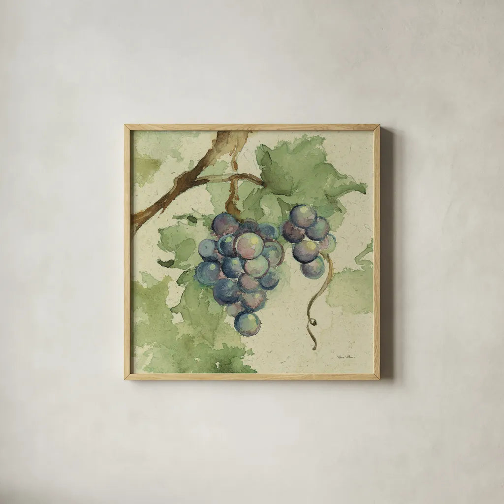 Vintage Cabernet by Cheri Blum. Shown in a natural wood glass frame for a timeless modern aesthetic. Available as an archival giclee rolled canvas, fine art paper, or poster print. SKU 7586a.