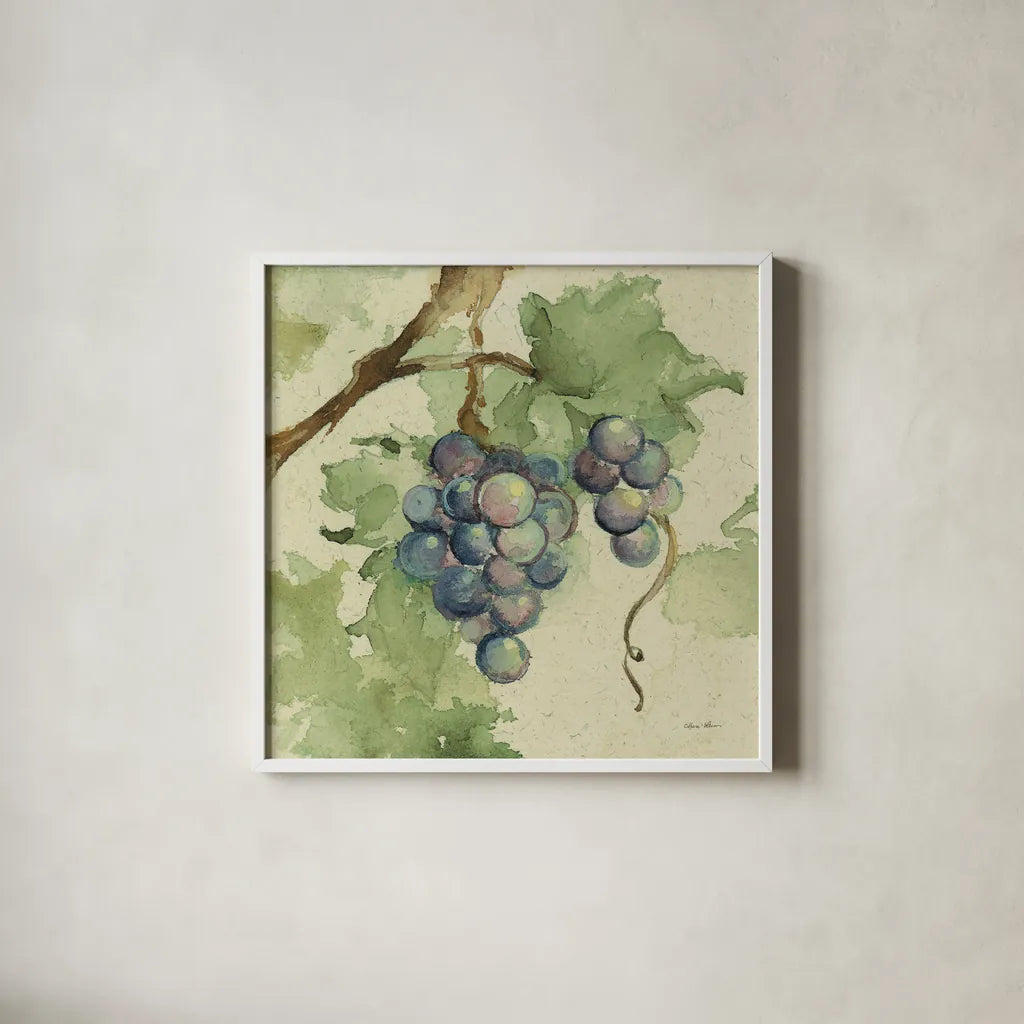Vintage Cabernet by Cheri Blum. Shown in a crisp white glass frame for a clean and minimalist style. Available as an archival giclee rolled canvas, fine art paper, or poster print. SKU 7586a.