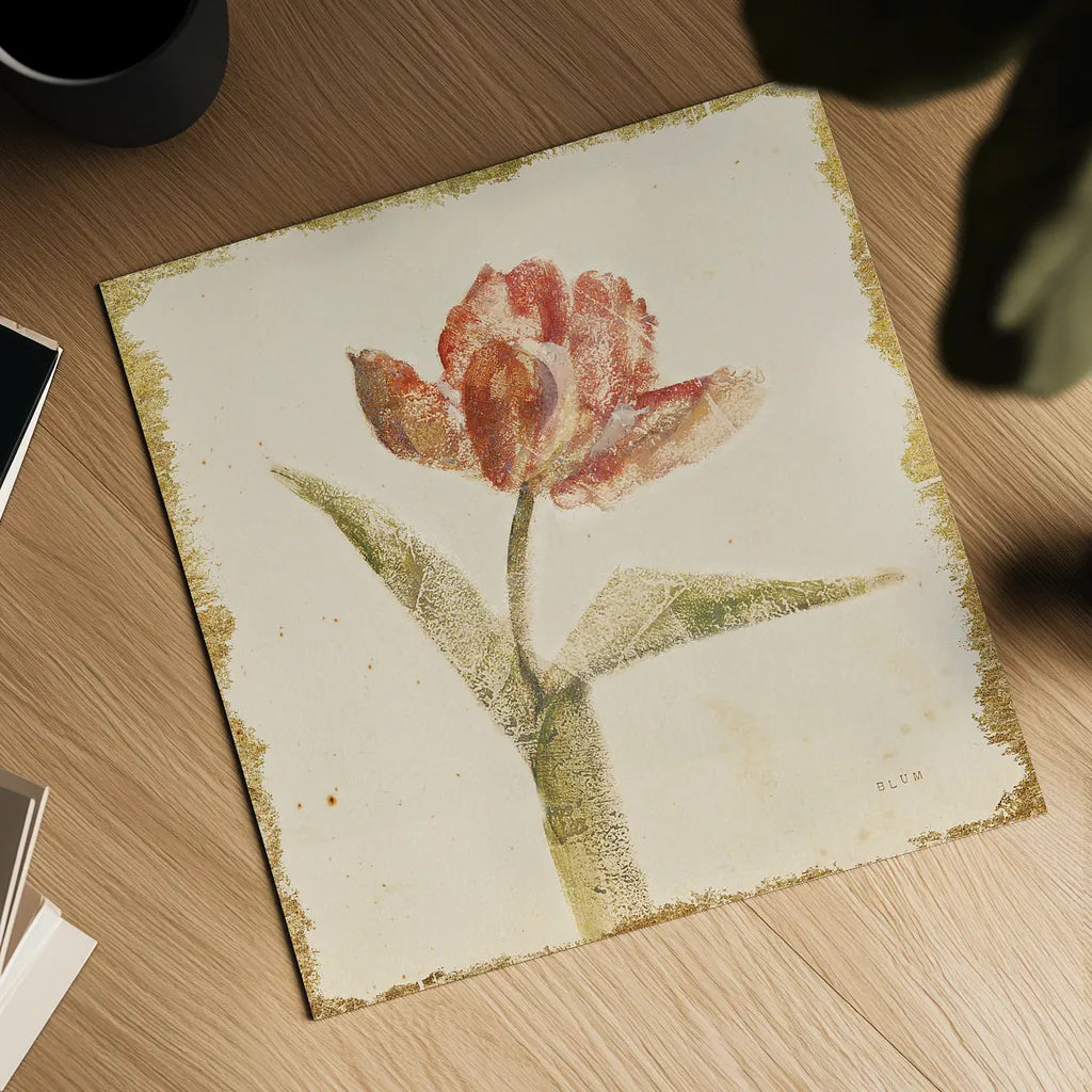 Vintage Flaming Parrot Tulip Crop by Cheri Blum. Shown as a detailed flat fine art print, highlighting archival giclee quality. Available as an archival giclee rolled canvas, fine art paper, or poster print. SKU 24592a.