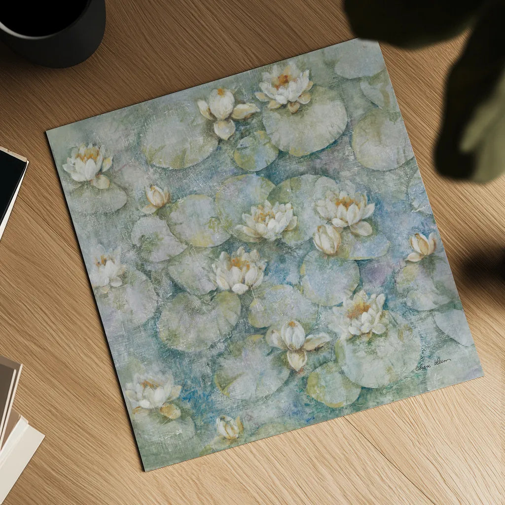 Water Lilies by Cheri Blum. Shown as a detailed flat fine art print, highlighting archival giclee quality. Available as an archival giclee rolled canvas, fine art paper, or poster print. SKU 90755a.