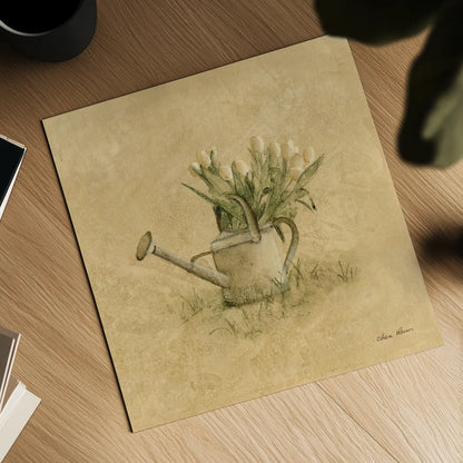 Watering Can by Cheri Blum. Shown as a detailed flat fine art print, highlighting archival giclee quality. Available as an archival giclee rolled canvas, fine art paper, or poster print. SKU 89468a.