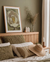 White Blossom Crop by Cheri Blum. shown as a paper print in a natural frame. Available as a archival giclee rolled canvas, fine art paper, or poster print. SKU 90128h.