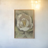 White Blossom Crop by Cheri Blum. shown as a paper print in a natural frame. Available as a archival giclee rolled canvas, fine art paper, or poster print. SKU 90128h.