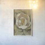 White Blossom Crop by Cheri Blum. shown as a paper print in a white frame. Available as a archival giclee rolled canvas, fine art paper, or poster print. SKU 90128h.