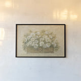 White Floral Bouquet I by Cheri Blum. shown as a paper print in a black flame. Available as a archival giclee rolled canvas, fine art paper, or poster print. SKU 6885i.