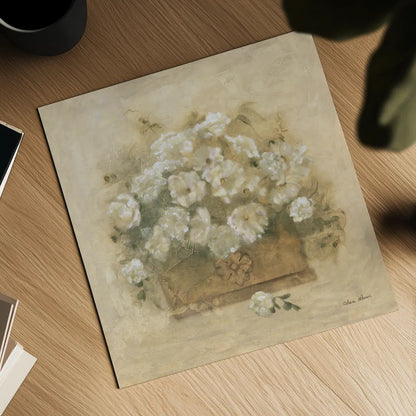 White Floral Bouquet II by Cheri Blum. Shown as a detailed flat fine art print, highlighting archival giclee quality. Available as an archival giclee rolled canvas, fine art paper, or poster print. SKU 7293a.