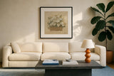 White Floral Bouquet III by Cheri Blum. Displayed in a glass frame with matte in a clean modern living room. Available as an archival giclee rolled canvas, fine art paper, or poster print. SKU 7294a.