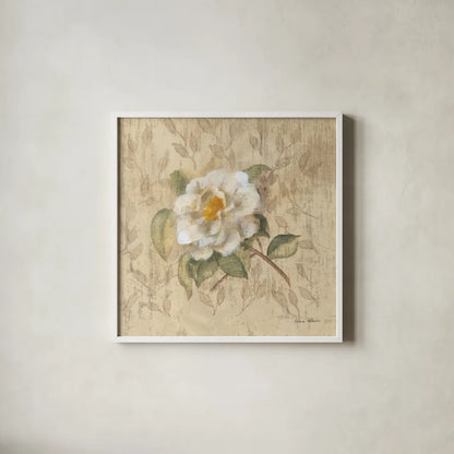 White Floral I by Cheri Blum. Shown in a crisp white glass frame for a clean and minimalist style. Available as an archival giclee rolled canvas, fine art paper, or poster print. SKU 7256a.