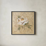 White Floral II by Cheri Blum. Shown in a sleek black glass frame for a contemporary gallery look. Available as an archival giclee rolled canvas, fine art paper, or poster print. SKU 7257a.