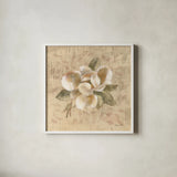 White Floral III by Cheri Blum. Shown in a crisp white glass frame for a clean and minimalist style. Available as an archival giclee rolled canvas, fine art paper, or poster print. SKU 7258a.
