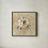 White Floral IV by Cheri Blum. Shown in a sleek black glass frame for a contemporary gallery look. Available as an archival giclee rolled canvas, fine art paper, or poster print. SKU 7259a.