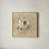 White Floral IV by Cheri Blum. Shown in a natural wood glass frame for a timeless modern aesthetic. Available as an archival giclee rolled canvas, fine art paper, or poster print. SKU 7259a.