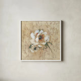 White Floral IV by Cheri Blum. Shown in a crisp white glass frame for a clean and minimalist style. Available as an archival giclee rolled canvas, fine art paper, or poster print. SKU 7259a.