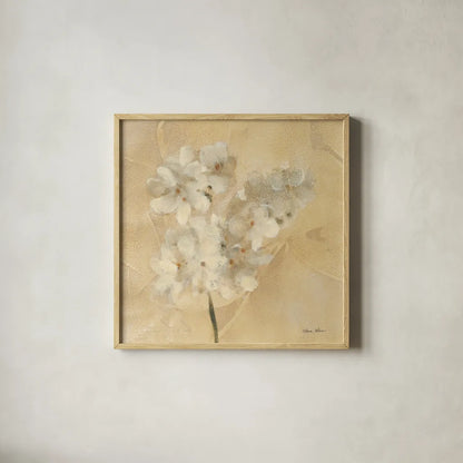 White Narcissus Crop by Cheri Blum. Shown in a natural wood glass frame for a timeless modern aesthetic. Available as an archival giclee rolled canvas, fine art paper, or poster print. SKU 7013a.