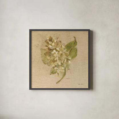 White Velvet Lilac by Cheri Blum. Shown in a sleek black glass frame for a contemporary gallery look. Available as an archival giclee rolled canvas, fine art paper, or poster print. SKU 6974a.