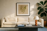 White Velvet Lilac by Cheri Blum. Displayed in a glass frame with matte in a clean modern living room. Available as an archival giclee rolled canvas, fine art paper, or poster print. SKU 6974a.