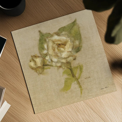 White Velvet Rose by Cheri Blum. Shown as a detailed flat fine art print, highlighting archival giclee quality. Available as an archival giclee rolled canvas, fine art paper, or poster print. SKU 6972a.