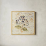 White Wash Hydrangea by Cheri Blum. Shown in a natural wood glass frame for a timeless modern aesthetic. Available as an archival giclee rolled canvas, fine art paper, or poster print. SKU 7031a.