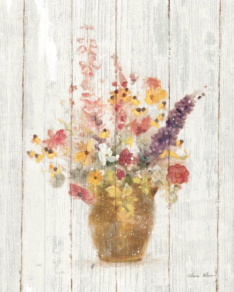 Wild Flowers in Vase I on Barn Board by Cheri Blum