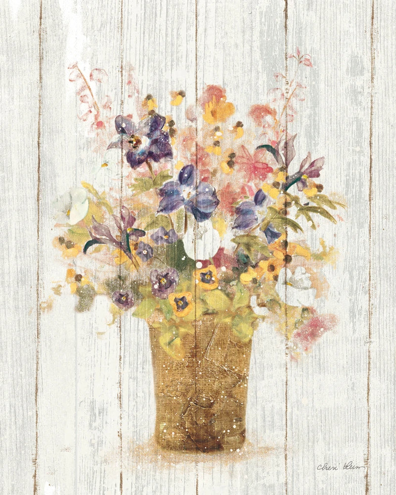Wild Flowers in Vase II on Barn Board by Cheri Blum