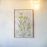 Yellow Field Flowers Crop by Cheri Blum. shown as a paper print in a natural frame. Available as a archival giclee rolled canvas, fine art paper, or poster print. SKU 88533h.