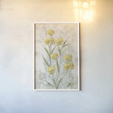 Yellow Field Flowers Crop by Cheri Blum. shown as a paper print in a white frame. Available as a archival giclee rolled canvas, fine art paper, or poster print. SKU 88533h.