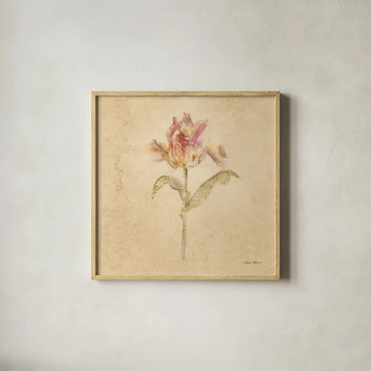 Zoomer Schoon Tulip by Cheri Blum. Shown in a natural wood glass frame for a timeless modern aesthetic. Available as an archival giclee rolled canvas, fine art paper, or poster print. SKU 7353a.