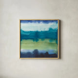 Abstract Landscape I by Cheryl Warrick. Shown in a natural wood glass frame for a timeless modern aesthetic. Available as an archival giclee rolled canvas, fine art paper, or poster print. SKU 84789a.