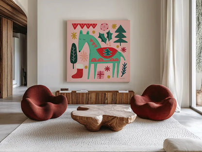 All is Bright II by Cheryl Warrick. Shown as extra-large giant wall art in a modern living room. Available as an archival giclee rolled canvas, fine art paper, or poster print. SKU 93330a.