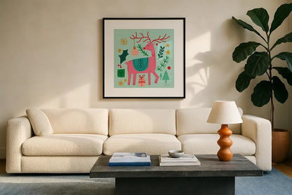 All is Bright III by Cheryl Warrick. Displayed in a glass frame with matte in a clean modern living room. Available as an archival giclee rolled canvas, fine art paper, or poster print. SKU 93331a.