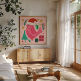 All is Bright V by Cheryl Warrick. Shown in a natural wood frame in a cozy modern living room. Available as an archival giclee rolled canvas, fine art paper, or poster print. SKU 93333a.