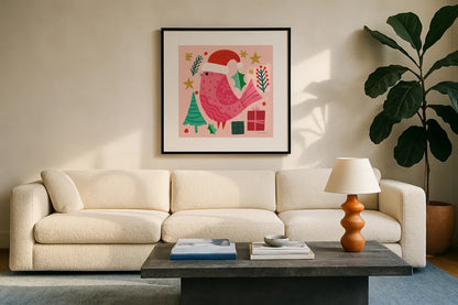 All is Bright V by Cheryl Warrick. Displayed in a glass frame with matte in a clean modern living room. Available as an archival giclee rolled canvas, fine art paper, or poster print. SKU 93333a.