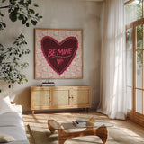 Be Mine Valentine by Cheryl Warrick. Shown in a natural wood frame in a cozy modern living room. Available as an archival giclee rolled canvas, fine art paper, or poster print. SKU 104042a.