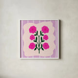Bloom Studies I by Cheryl Warrick. Shown in a crisp white glass frame for a clean and minimalist style. Available as an archival giclee rolled canvas, fine art paper, or poster print. SKU 103978a.