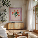 Bloom Studies IV by Cheryl Warrick. Shown in a natural wood frame in a cozy modern living room. Available as an archival giclee rolled canvas, fine art paper, or poster print. SKU 103981a.
