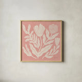 Bloom Toss II v2 by Cheryl Warrick. Shown in a natural wood glass frame for a timeless modern aesthetic. Available as an archival giclee rolled canvas, fine art paper, or poster print. SKU 103987a.