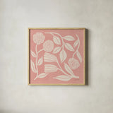 Bloom Toss III v2 by Cheryl Warrick. Shown in a natural wood glass frame for a timeless modern aesthetic. Available as an archival giclee rolled canvas, fine art paper, or poster print. SKU 103988a.