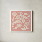 Bloom Toss III v2 by Cheryl Warrick. Shown in a crisp white glass frame for a clean and minimalist style. Available as an archival giclee rolled canvas, fine art paper, or poster print. SKU 103988a.