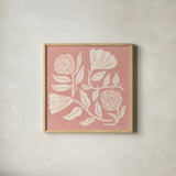 Bloom Toss IV v2 by Cheryl Warrick. Shown in a natural wood glass frame for a timeless modern aesthetic. Available as an archival giclee rolled canvas, fine art paper, or poster print. SKU 103989a.